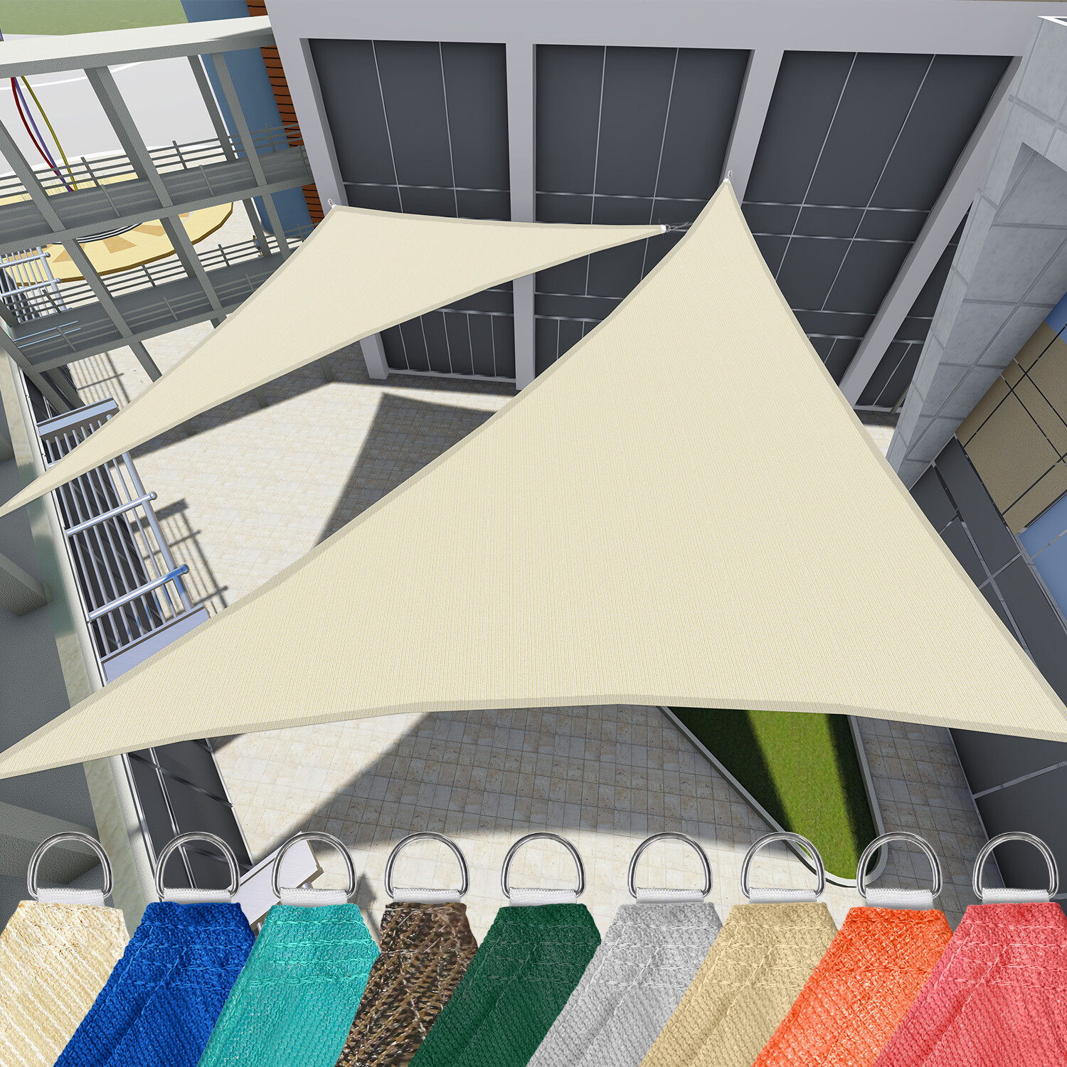 12-28' Sun Shade Sail Canopy Right Triangle Beige UV Sunshade Yard Deck Outdoor