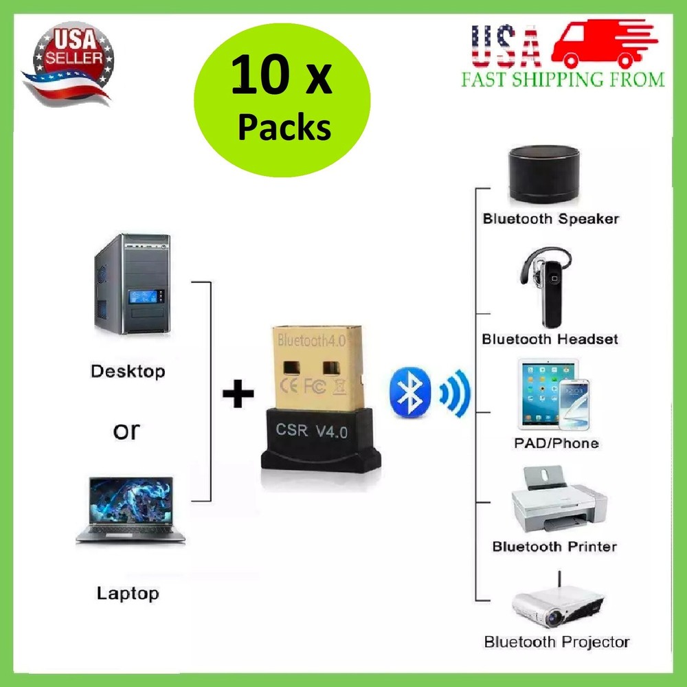 LOT 10 Mini USB Bluetooth Adapter CSR Dual Mode Receiver Windows 10/8/7/XP V4.0