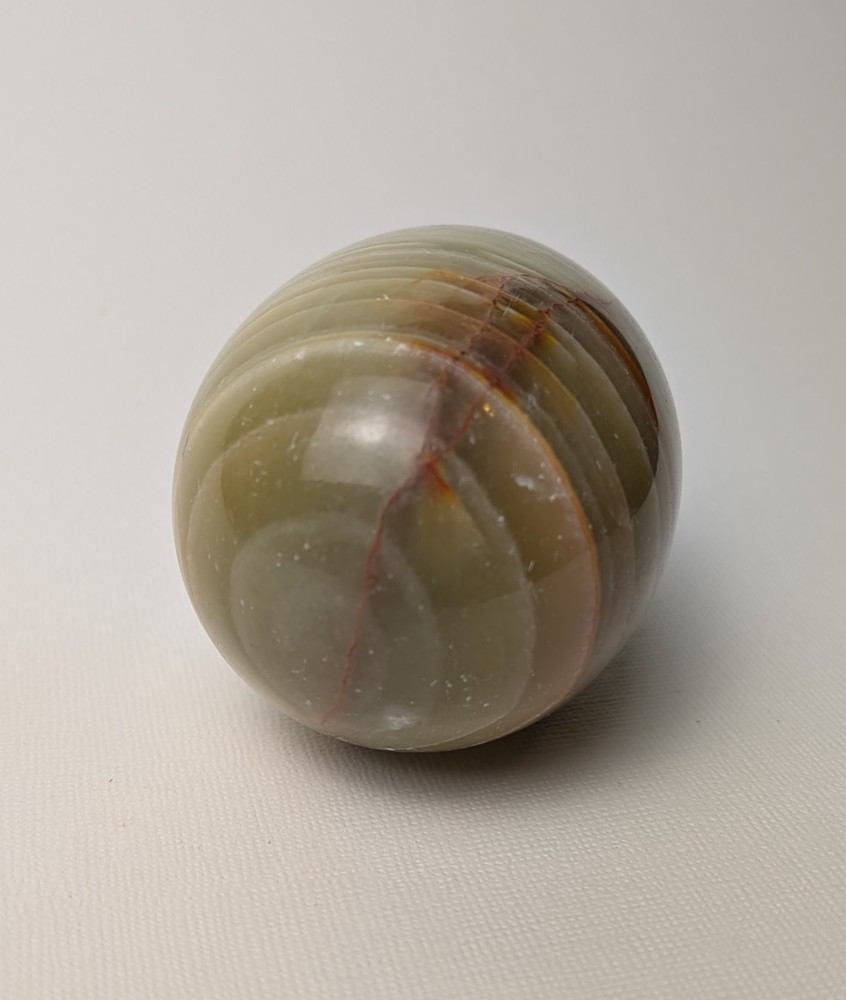 Vintage Polished Stone Egg – Olive Green w/ Natural Stripe Pattern – 2.75" Wide