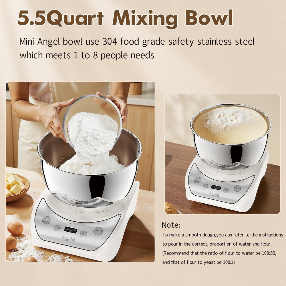 Dough Maker with Ferment Function, 5.5QT Dough Mixer Machine with 304 Stainle...