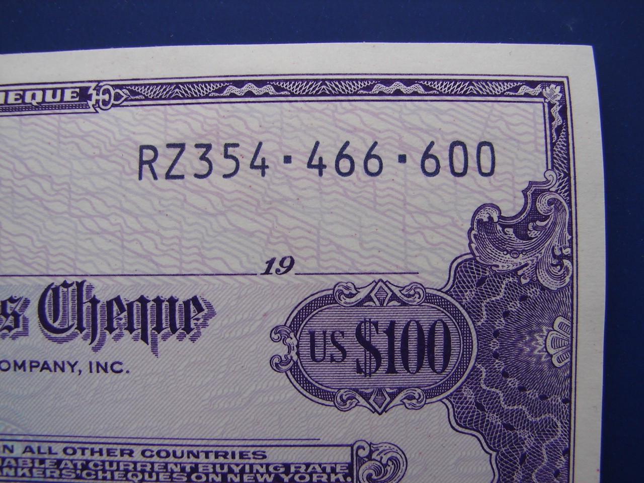 Vintage American Express Travelers Check Cheque $100 US Dollars Unused MINTY 600