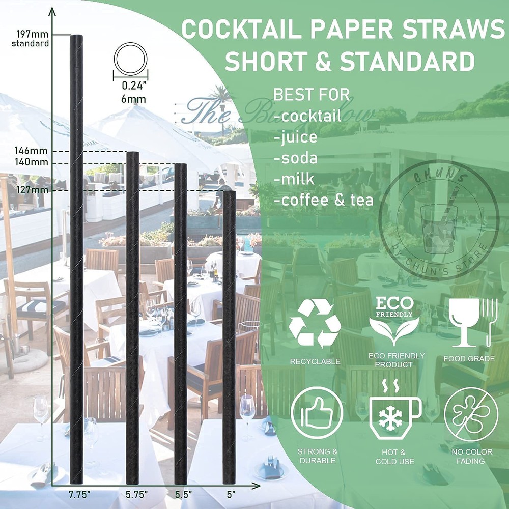 Black Paper Straws, Solid black/250 Bulk, Biodegradable Paper Drinking Straws...