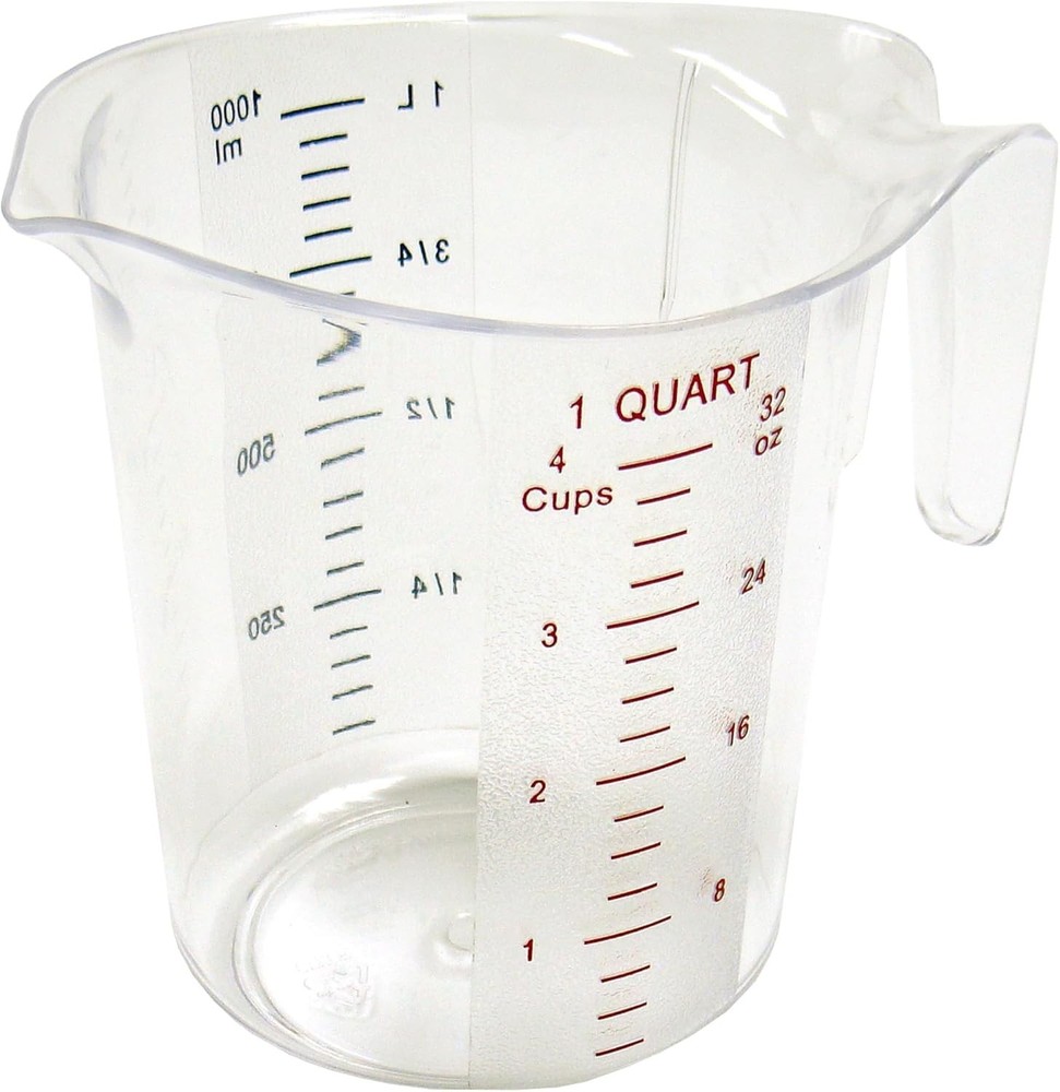 Easy-Clean 1-Quart Polycarbonate Measuring Cup with Raised External Markings