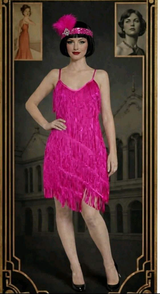 Fringe Gogo Showgirl Retro Flapper Sleeveless Dress Only 1920's Style Size M