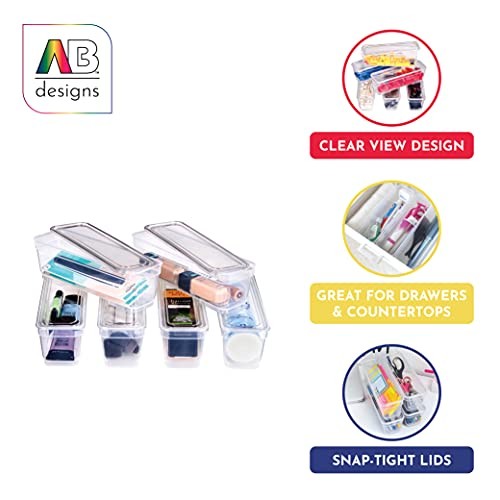 Bin Pack, [6] Long Home Organizer Storage Boxes with Lids, Translucent 6 Long