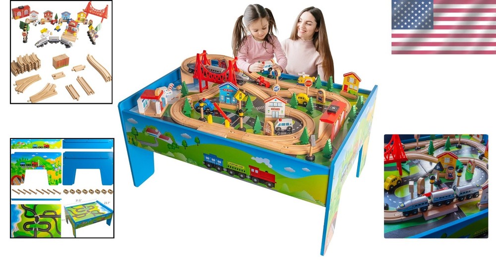 Wooden Train Table with Accessories