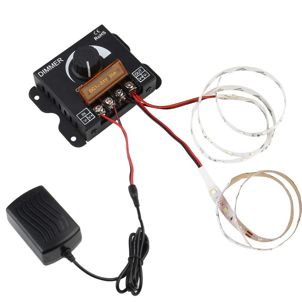 LED Light Strip Dimmer PWM Controller 12V-24V 30A Brightness Adjust Switch