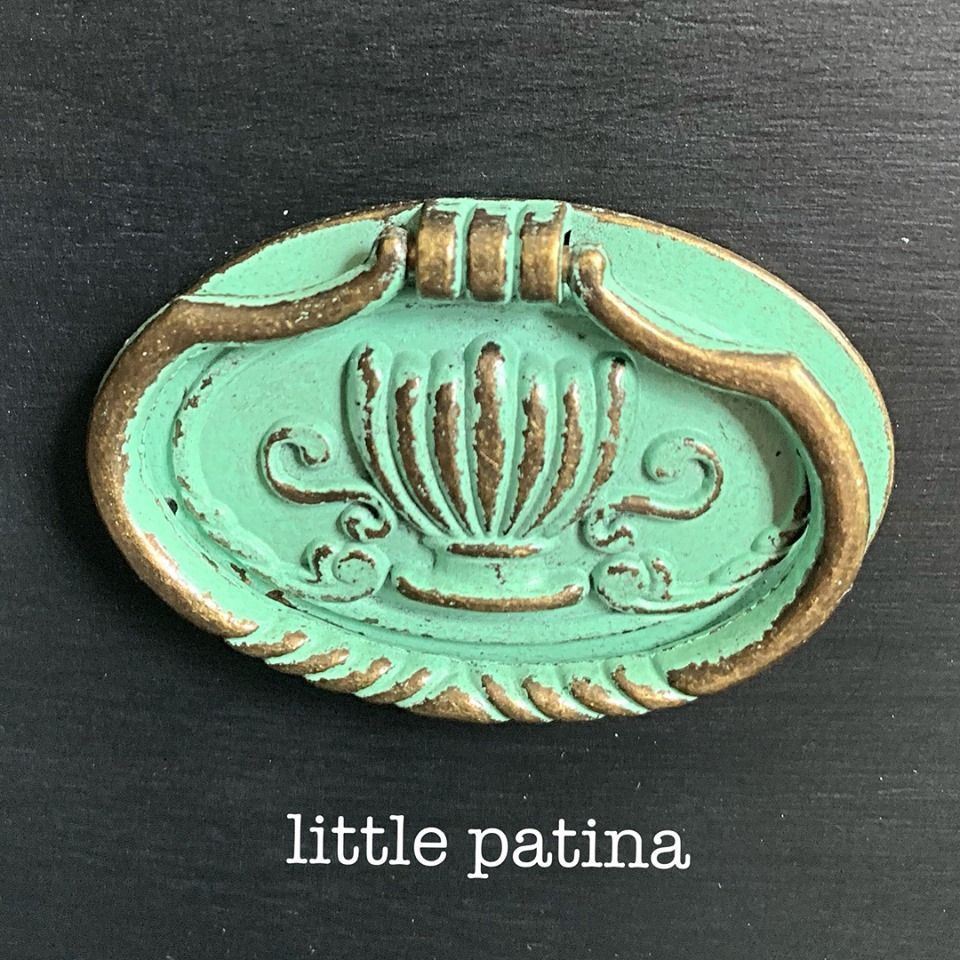 2-3/8" Oval Bail Pull with Decorative Crown Center Verdigris