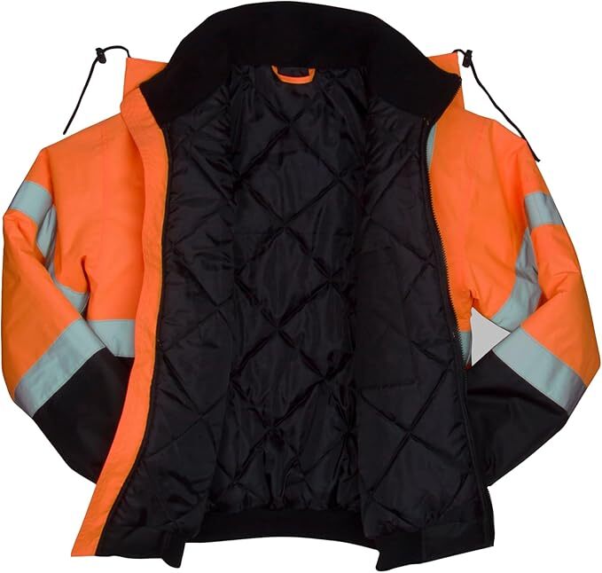HIGH VISIBILITY ORANGE CLASS 3 REFLECTIVE INSULATED BOMBER WORK SAFETY JACKET