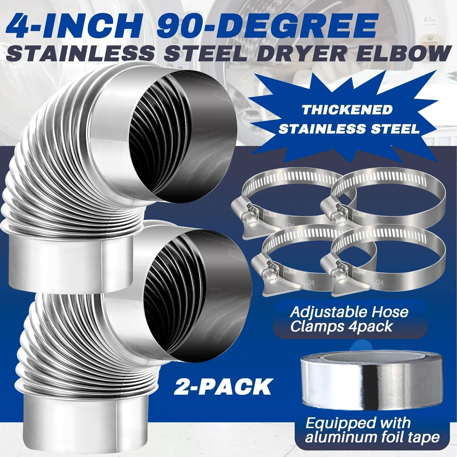 2 Pack 4" OD 3.97" ID 90 Degree Dryer Vent Elbow