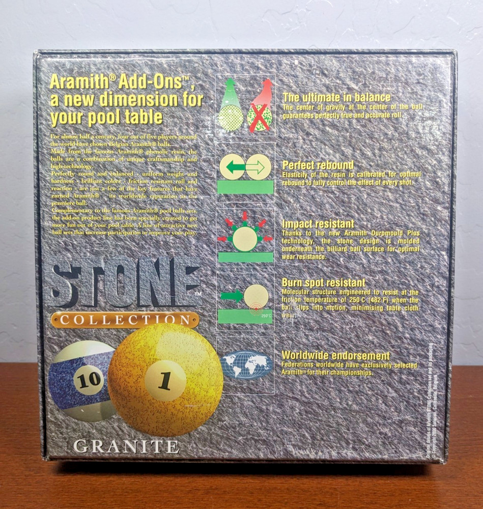 Aramith Pool Set Stone Collection Replacement BOX ONLY Belgian Billiard Ball