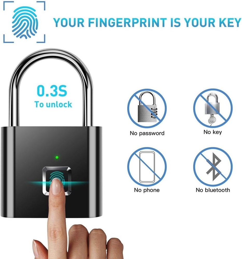 Fingerprint Lock, Fingerprint Padlock, Smart Padlock, Locker Locks, Smart Lock