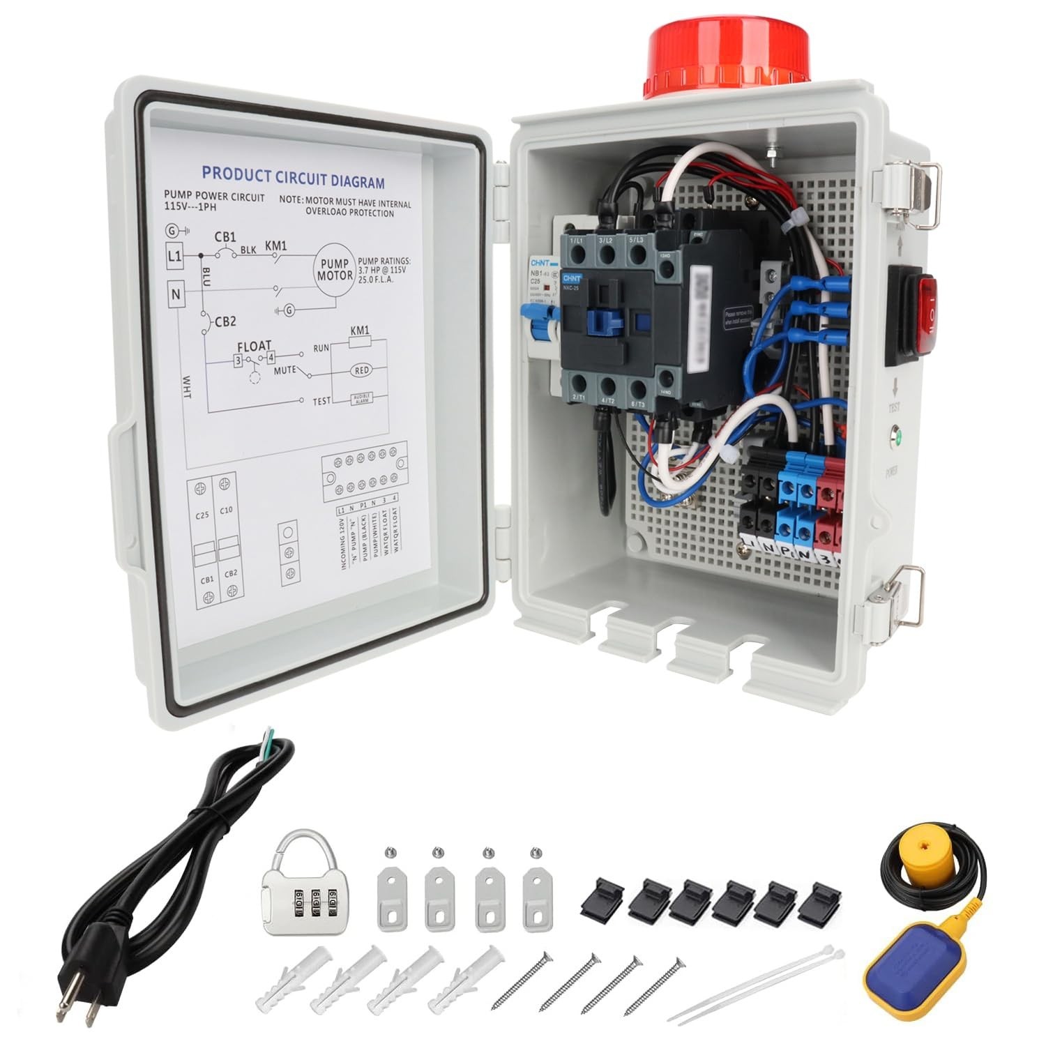 Upgraded Septic Control Panel with Septic Alarm, Pump Circuit Breaker, 14 AWG