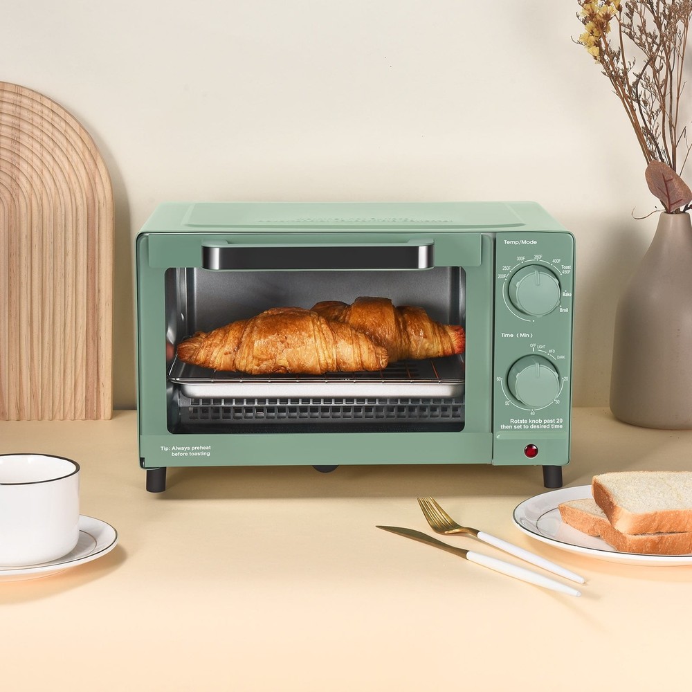 4SL Toaster Oven W/ 3 Settings includes Baking Rack & Pan Sage Green