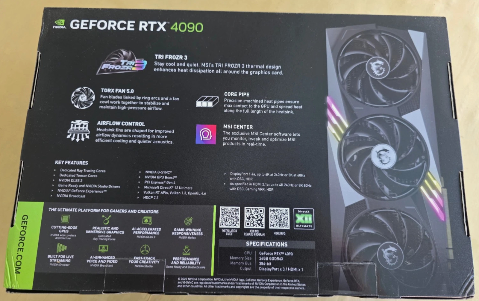 New MSI GeForce RTX 4090 24GB GDRR6X Gaming Trio Tri-Frozr 3 Graphics Card