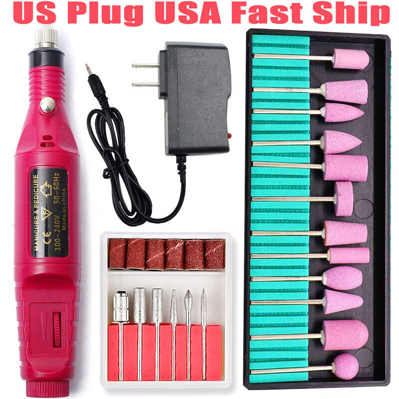 Electric Nail Drill File Acrylic Art File Manicure Pedicure Portable Machine Kit