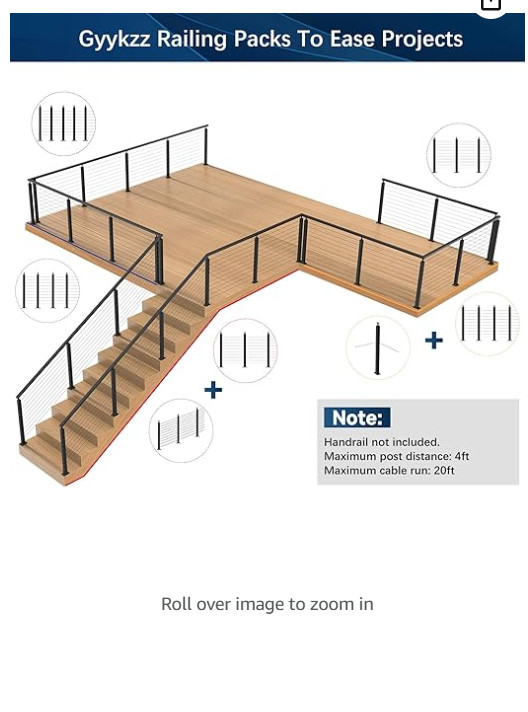Cable Railing System - 4Pack Adjustable Line Post Kit with 160ft Cable, 10 Te...