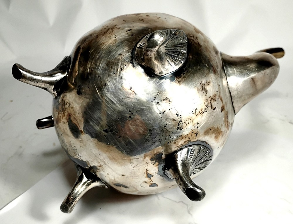 Old Vintage Ornate Silver Plated Teapot Tarnished Engraved Unique Designs