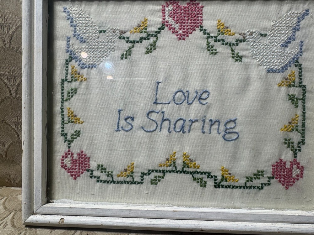 Vintage Needlepoint "Love Is Sharing" - Framed
