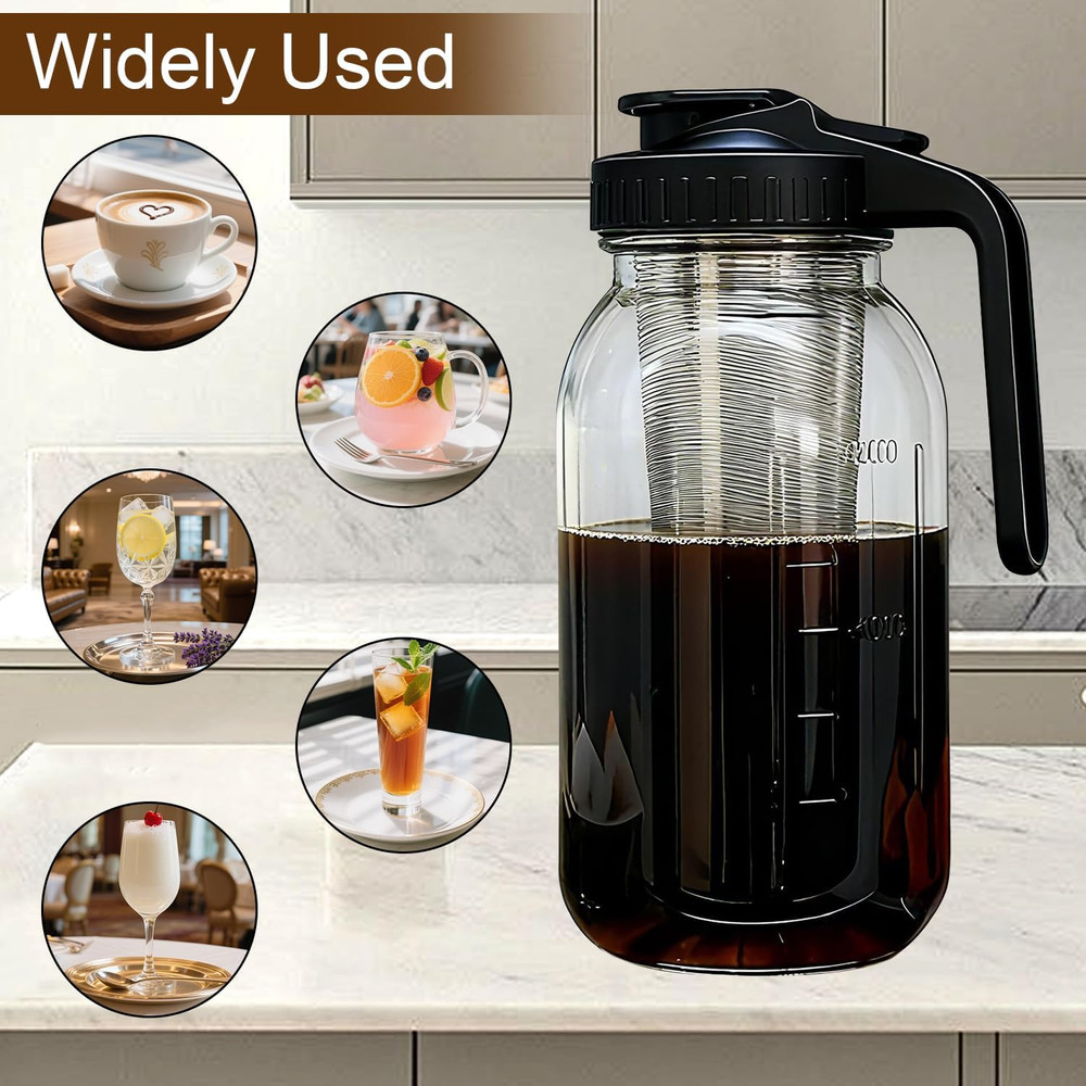 Cold Brew Coffee Maker, 64oz Cold Brew Pitcher with Stainless Steel Filter & Cof