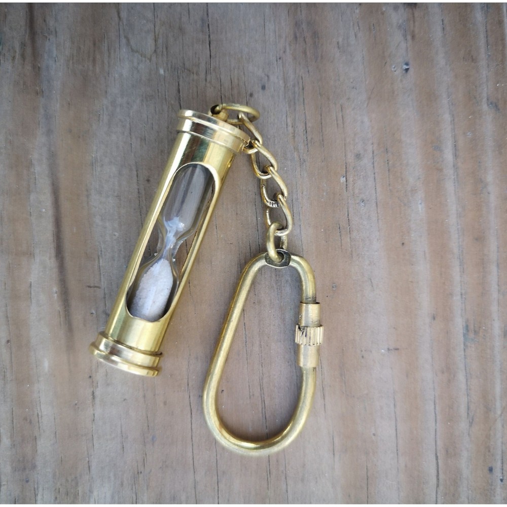 Sand Timer Keychain, Brass Sand Timer Keychain, Brass Key Ring, Nautical Keychai