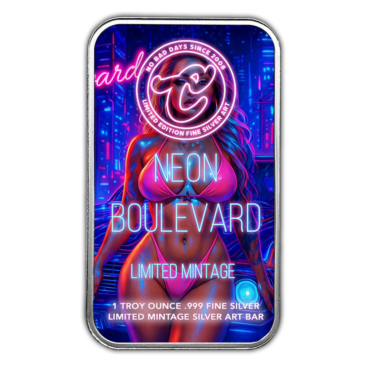 UV Colorized "Neon Boulevard" 1 oz .999 Fine Silver Art Bar