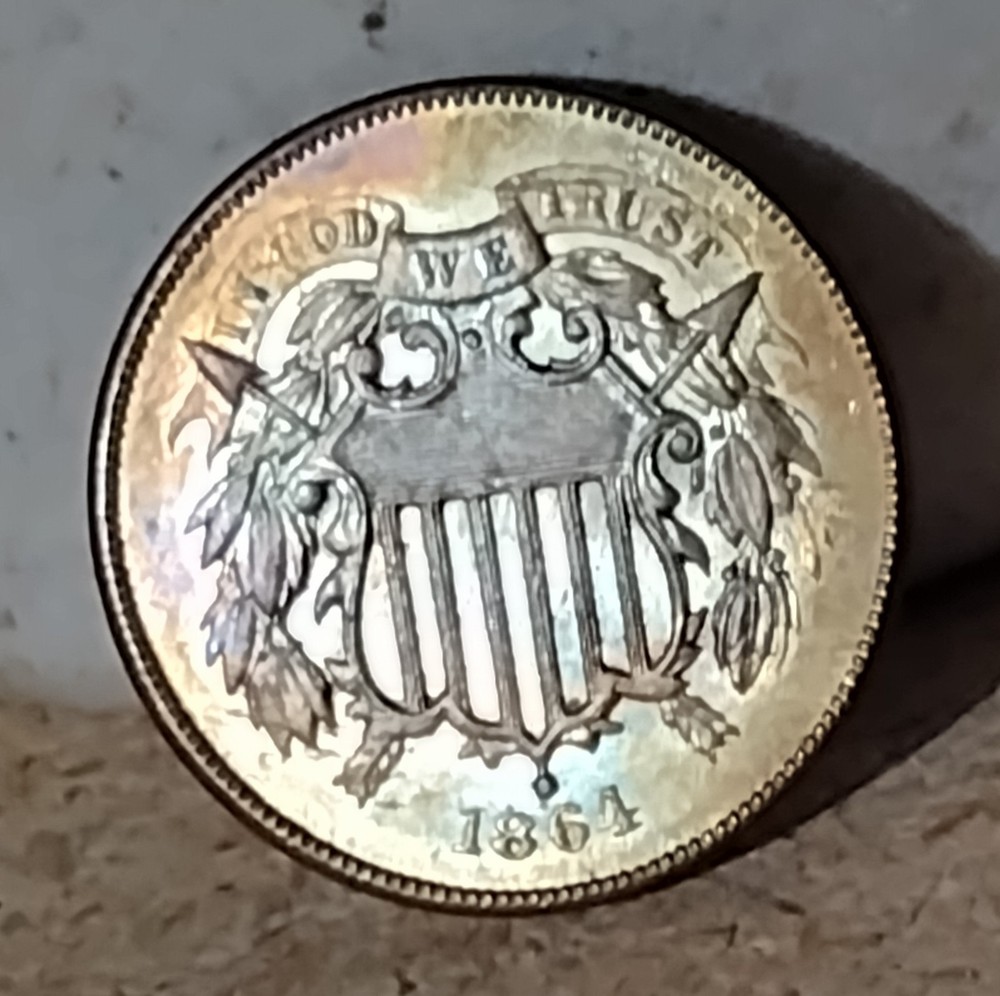 1864 US TWO CENT PIECE LARGE MOTTO 2C TONED