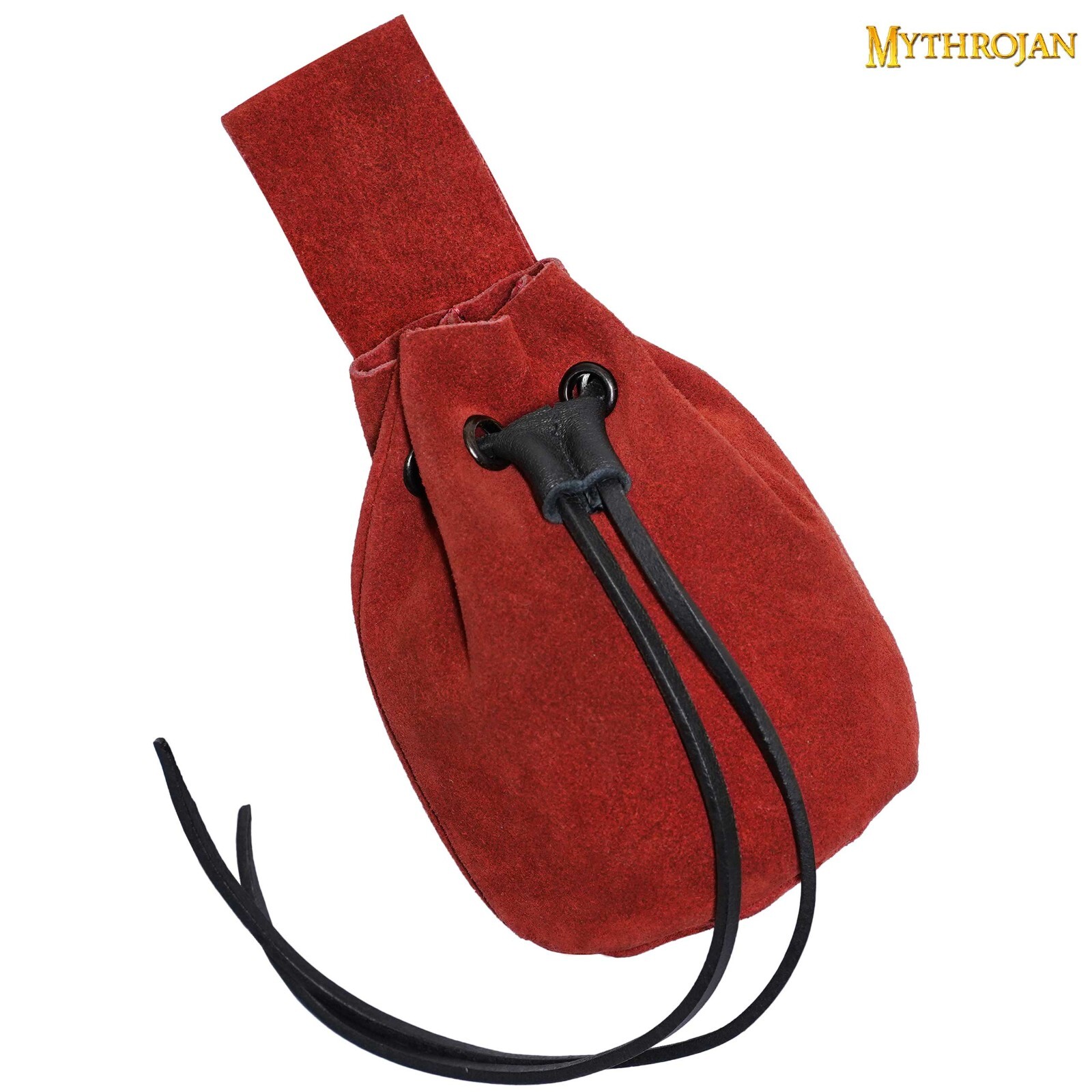 Medieval Leather Pouch Renaissance Larp Mini Bag Drawstring Closure Red Suede