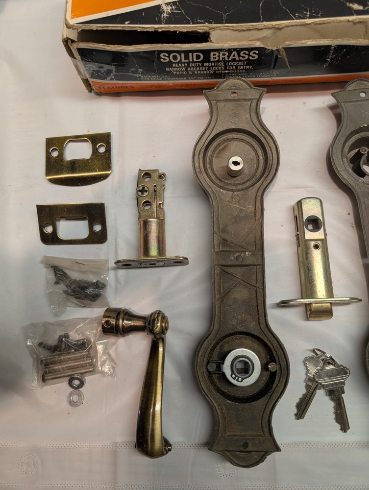 WI Barn NIB Solid Antique Brass Mortise Lock Set Narrow Backset Locks Entry