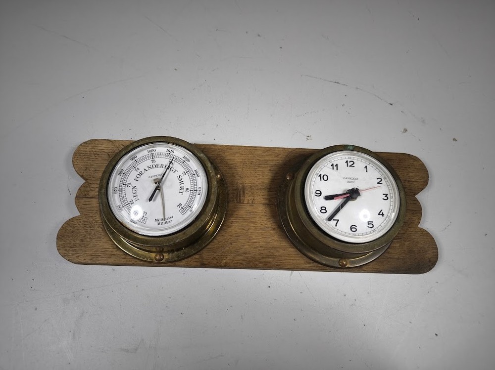 Vintage Wall Clock & Barometer Set - Working