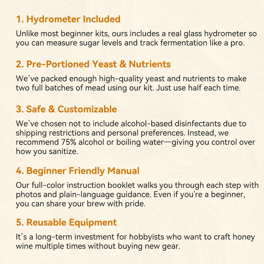 Mead Making Kit for Beginners - Complete Home Brewing Starter Set with Reusable