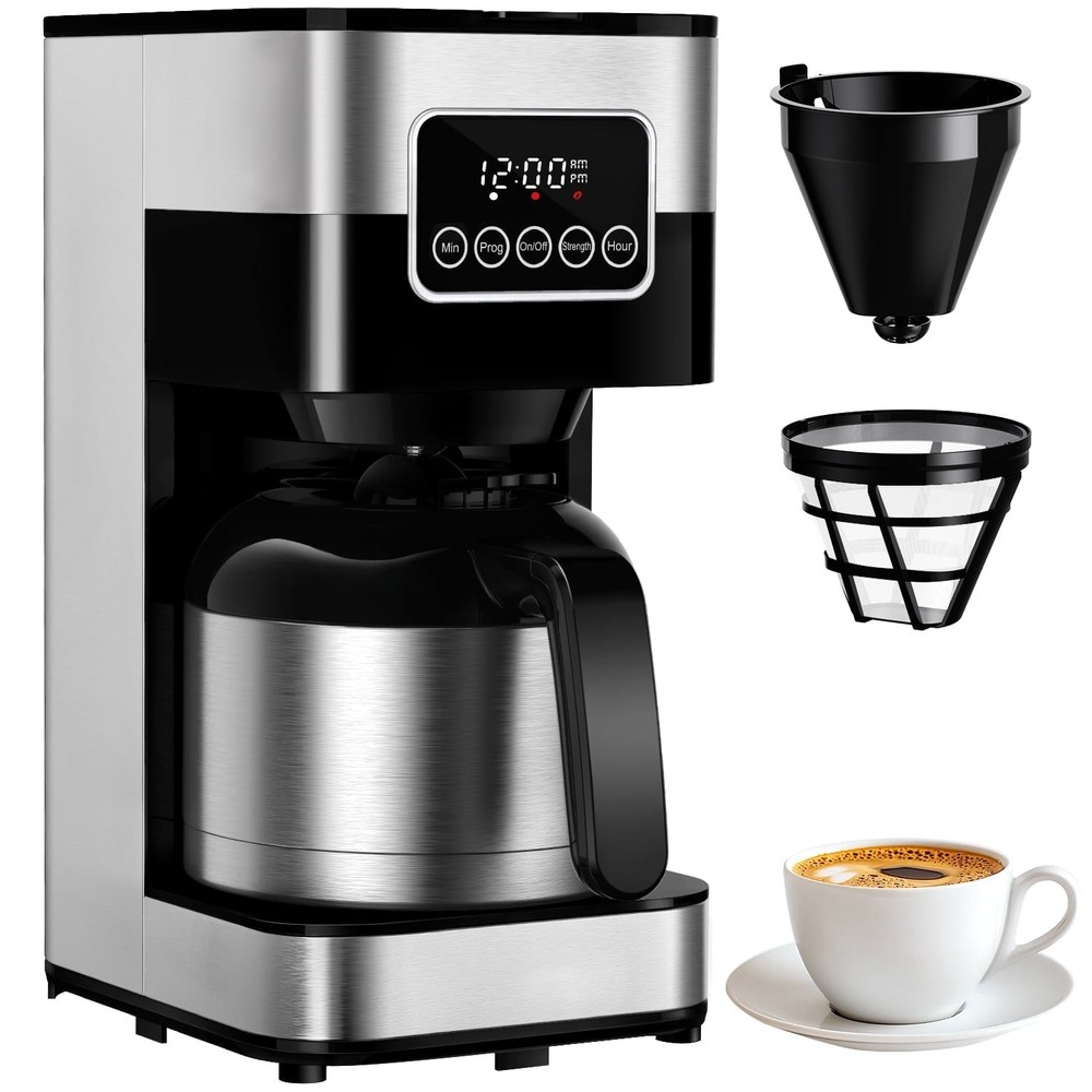 8-Cup Coffee Maker Black Programmable with Thermal Carafe, Touch Screen Timer