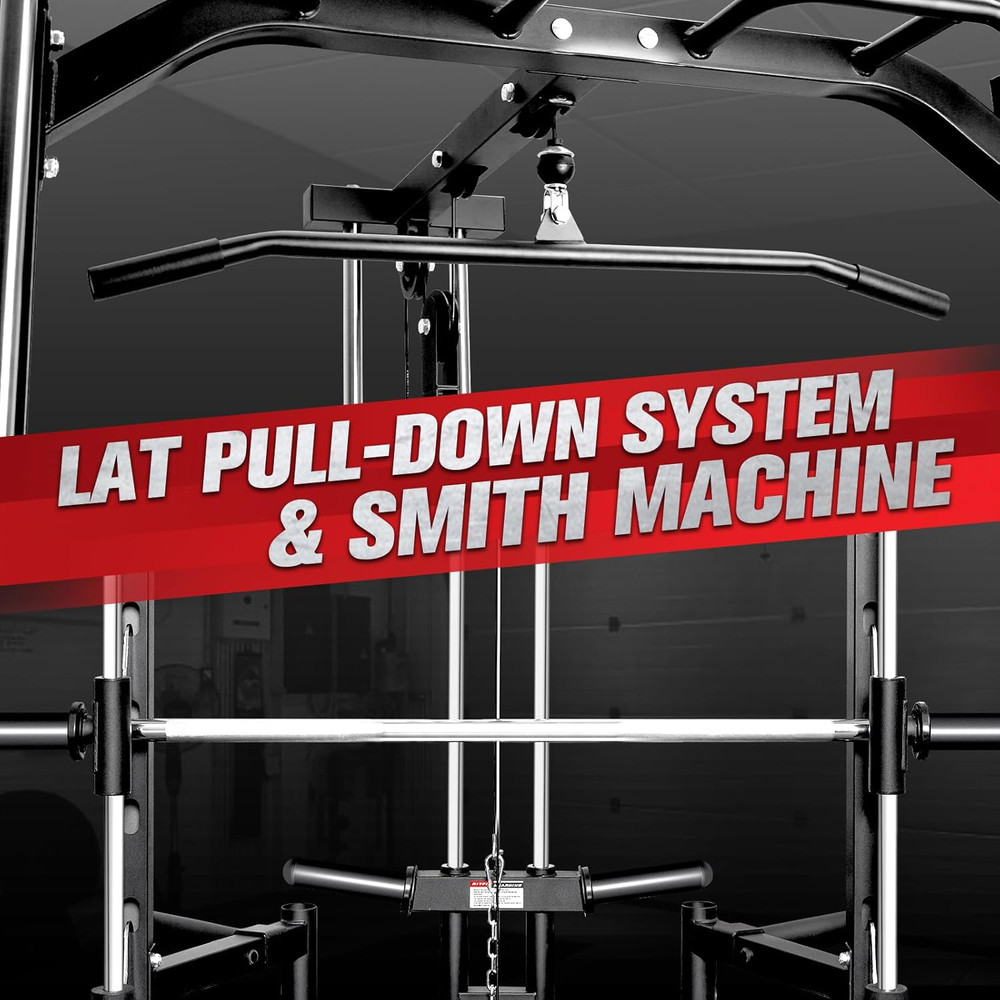 Versatile Smith Machine Power Rack with Lat Pulldown & Attachments