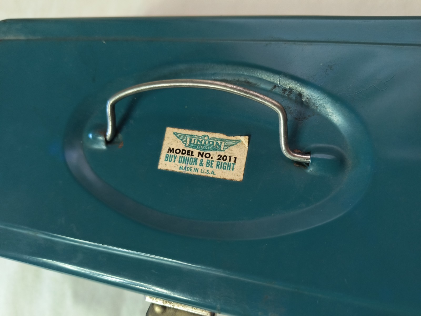 Vintage Union Chests Metal Tool Box Teal Blue Green Model NO 2011