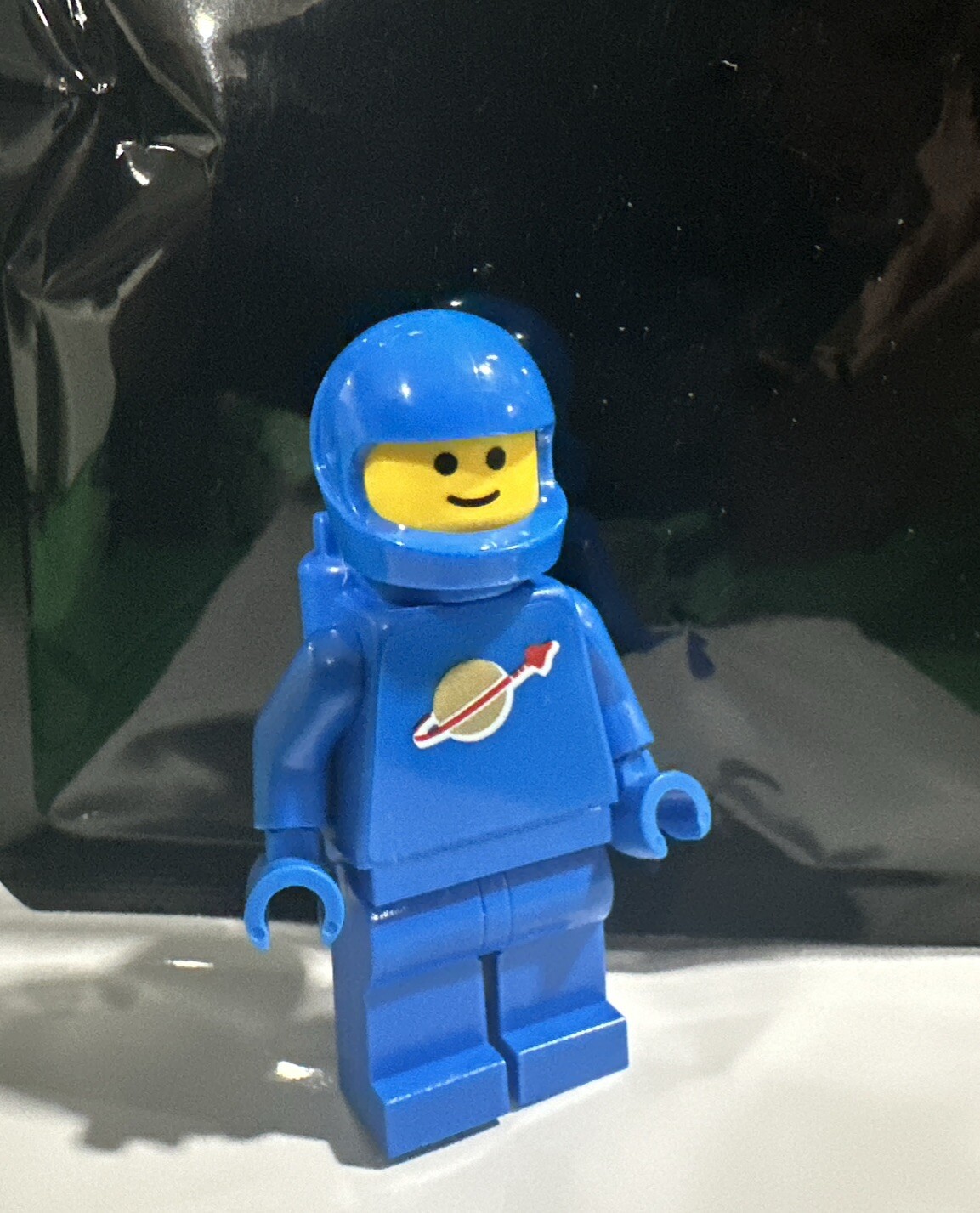 LEGO Classic Blue Spaceman  W/ Moto Helmet And Oxygen Tank UV Print