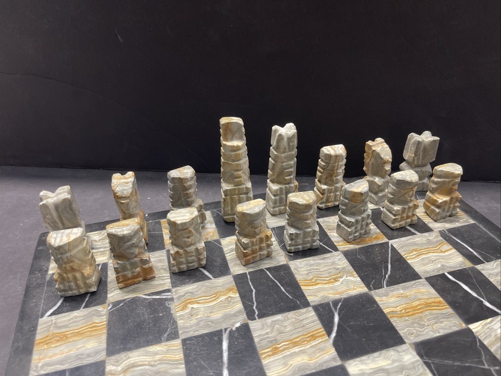 Aztec hand carved stone/marble chess set