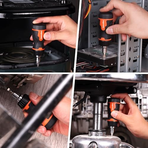 8-in-1 Stubby Ratcheting Screwdriver, Multi-bit Screwdriver, Quick-load