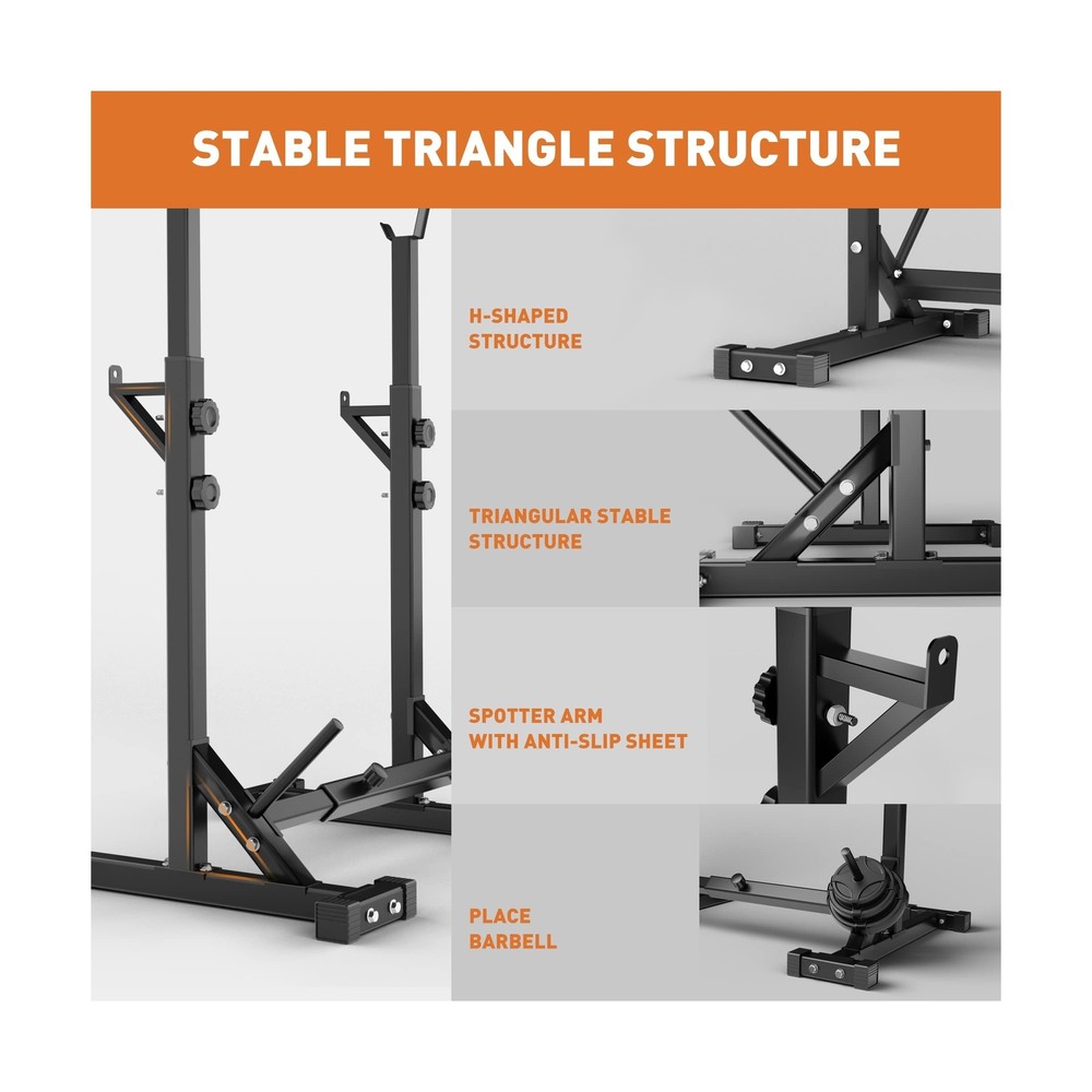 Elevens Squat Rack Stand Adjustable Bench Press Rack Barbell Rack Stand Multi...