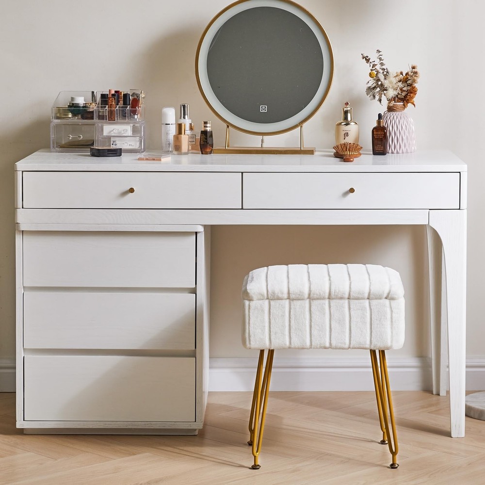 Stool Chair with Storage Space, Footrest Footstool Ottoman, Small Side Table,...