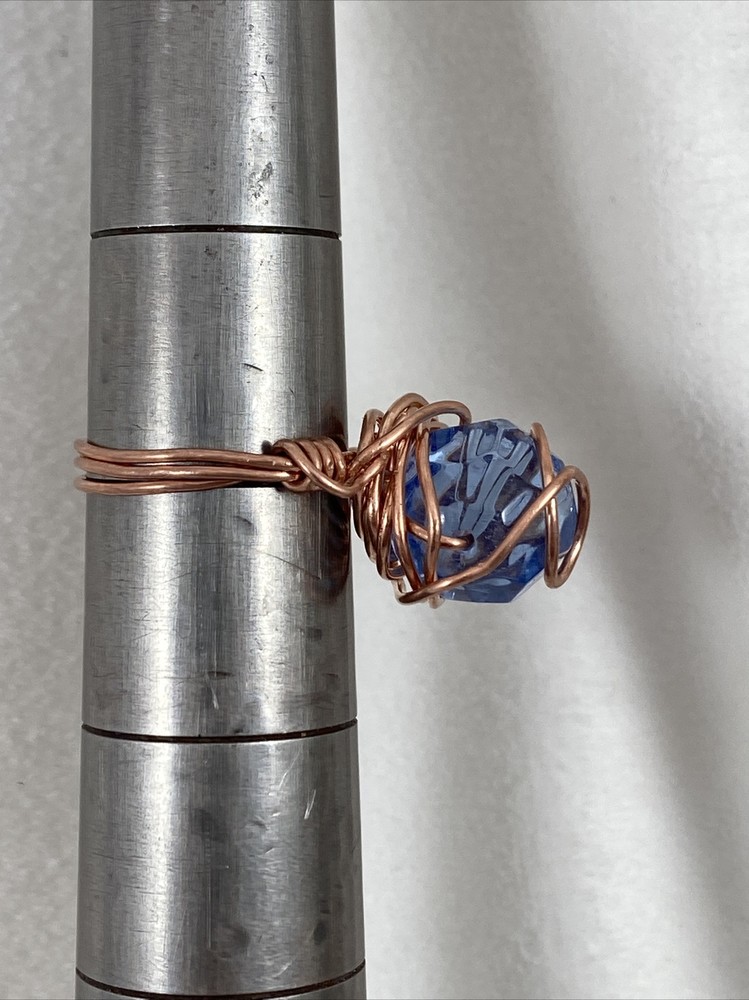 Handmade ~ Copper Wire Wrap ~ Glass Bead Ring ~ Size 6 #111