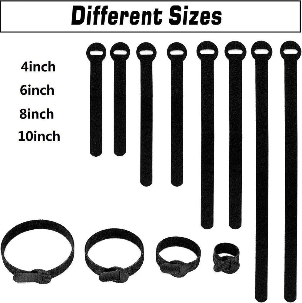 150PCS Reusable Cable Ties - 4+6+8+10inch Multi-Purpose Cable management Hook