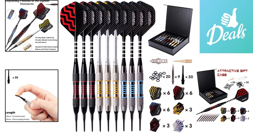 Complete Professional Darts Set: 9 Soft Tips, 50 Extras & Stunning Gift Case