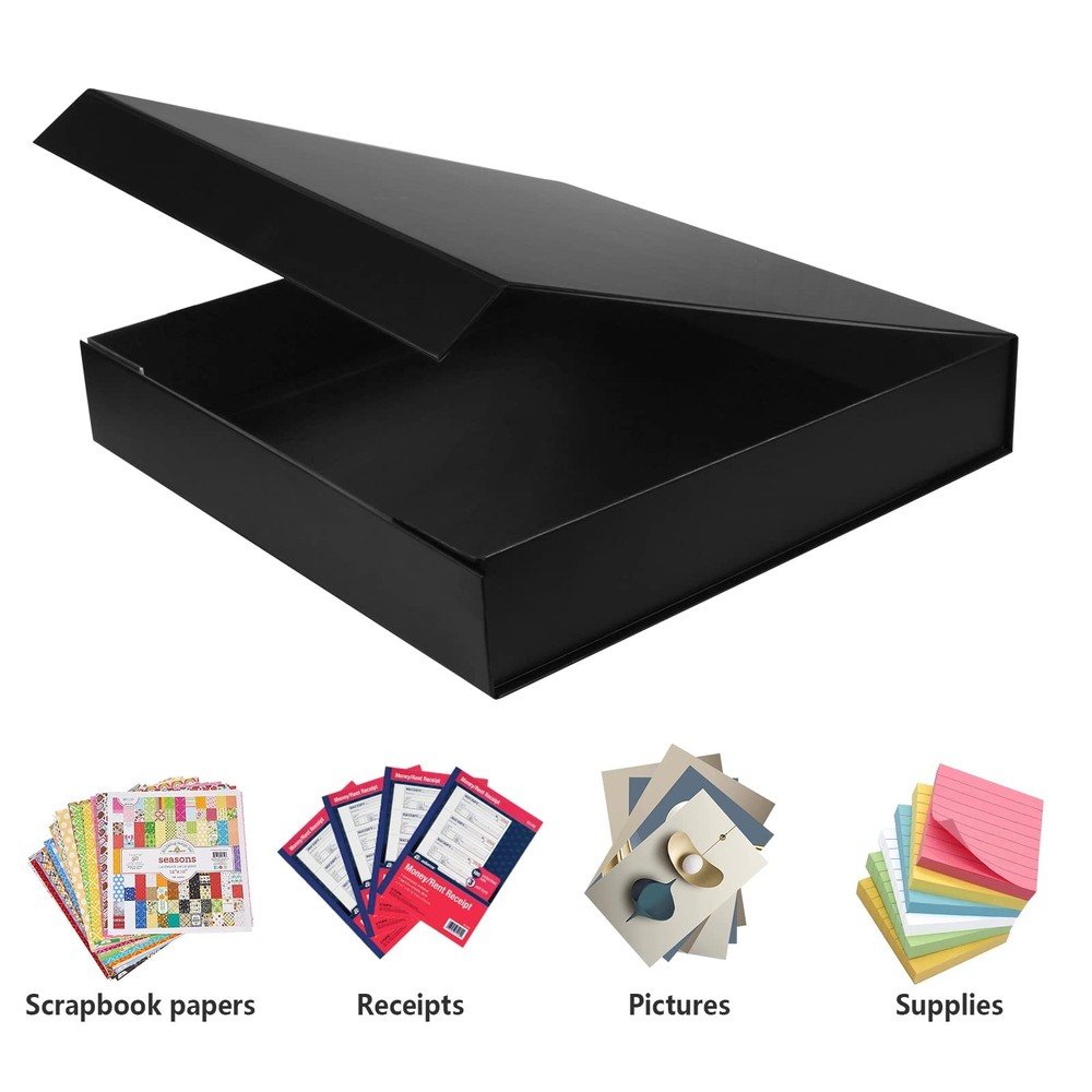 12x12 Scrapbook Storage Box for Scrapbooks, Papers and 1pack, Solid Black