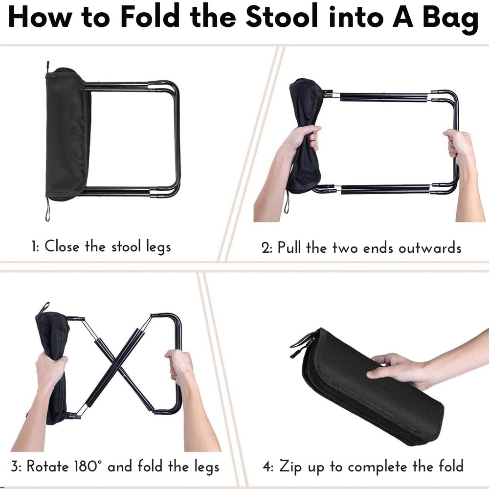 Portable Folding Stool Chair – Lightweight Compact Camping Stool with Carr