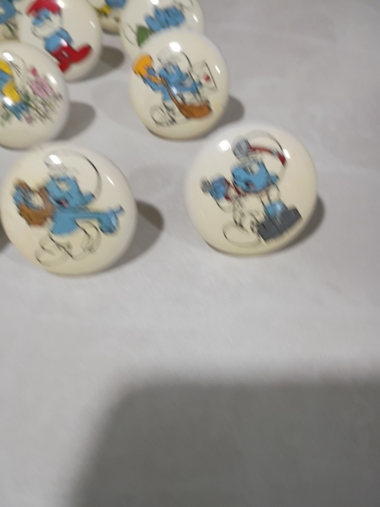 11 Vintage SMURF Porcelain Drawer Pulls
