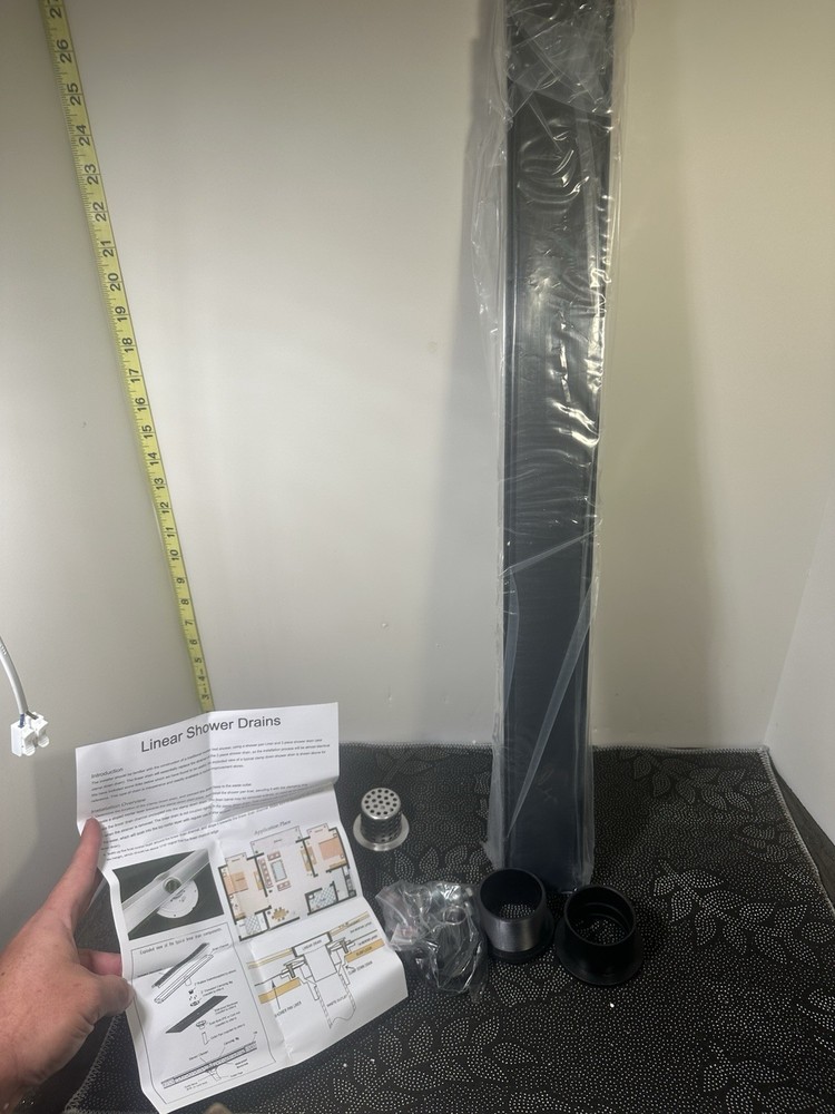 28” Linear Shower Drain Matte Black – Tile Insert Reversible Grate – Open Box