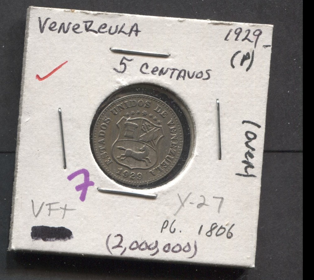 1929-Veneruela-VF+. 5 Cents