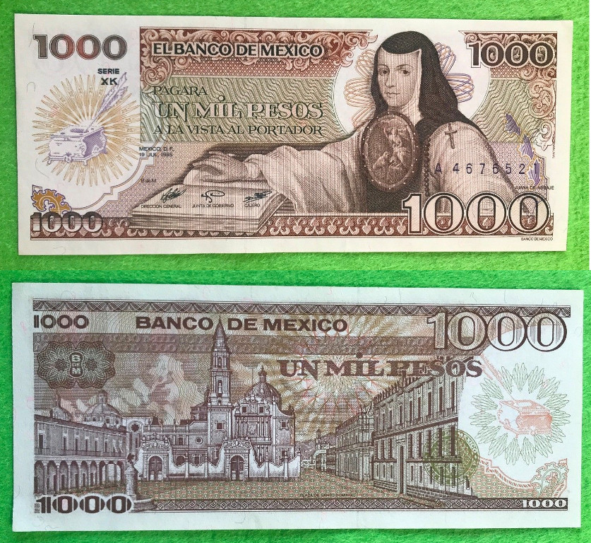 UNCIRCULATED UNC Mexico Banknote 1000 Pesos Paper Money - Mexican bills Mil BDM