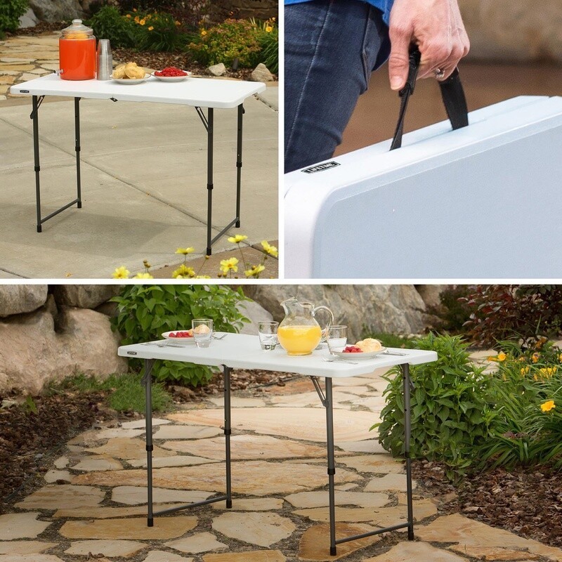 Foldable Adjustable Height Table Portable Indoor Outdoor Sturdy Frame 4ft Table