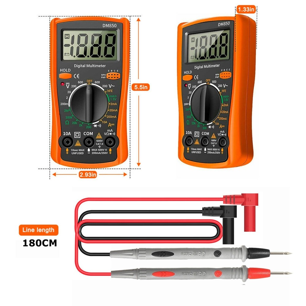LCD Digital Multimeter AC DC Voltmeter Ammeter Ohmmeter Volt Tester Meter Leads